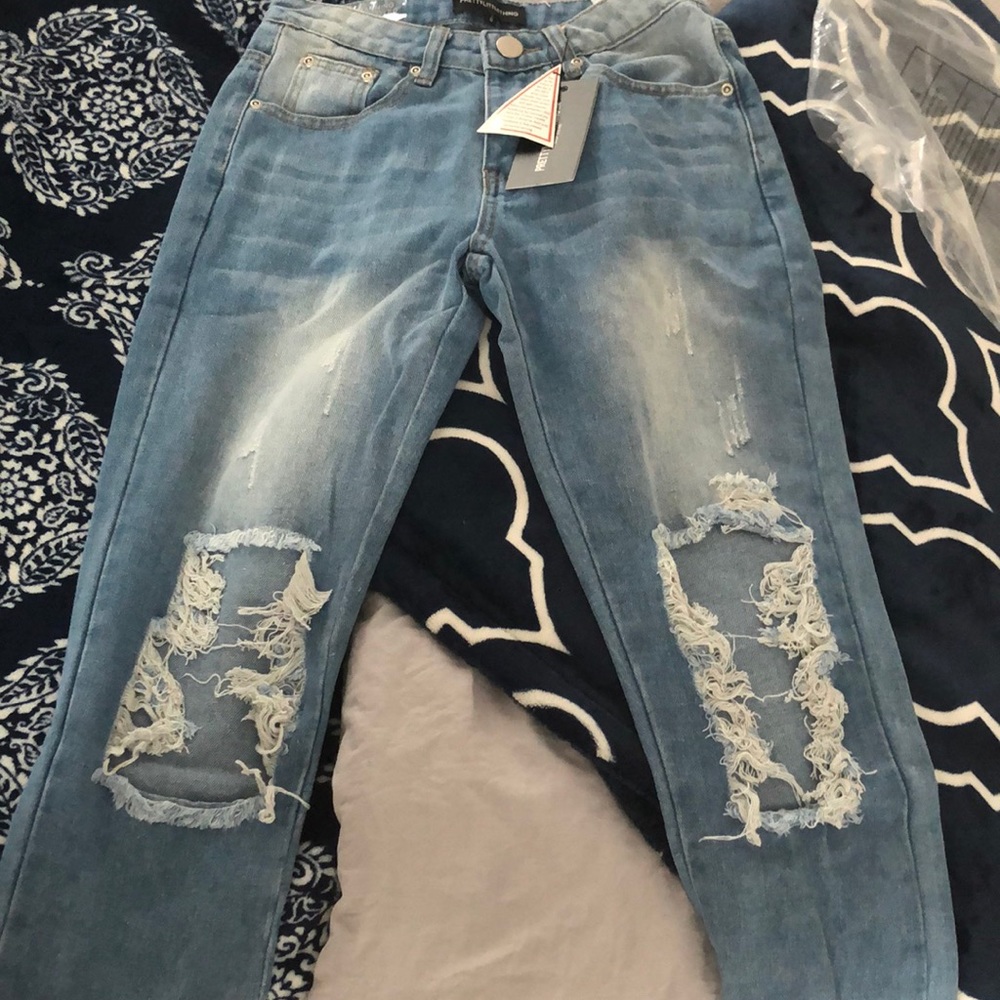 Mid Wash Knee Hole Distressed Jeans